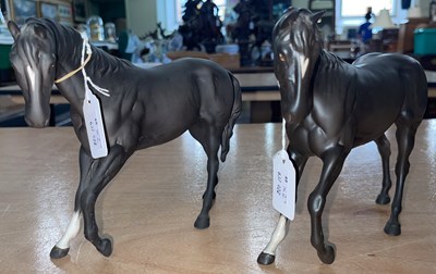 Lot 491 - Two Beswick horse figures, one matt black...