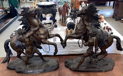 Lot 494 - After Guillaume Cousto, a pair of bronze Marly...