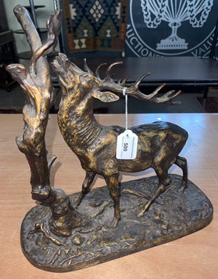 Lot 500 - A bronzed figure of a stag, the base inscribed...
