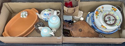 Lot 523 - Two boxes of assorted ceramics and glassware...