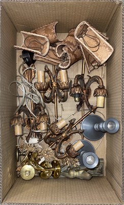 Lot 530 - Four gilt metal two-light wall sconces; a pair...