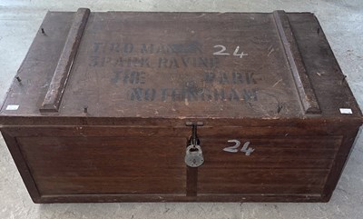 Lot 681 - A vintage teak travel trunk, the cover with...