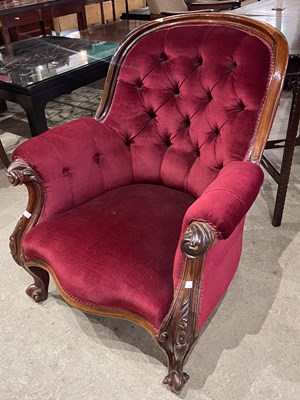 Lot 694 - A 19th century rosewood armchair, the button...