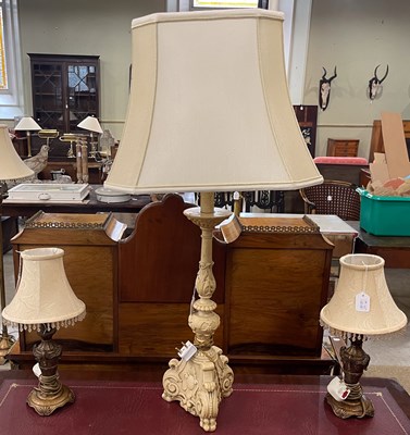 Lot 717 - A composite table lamp and shade, 97.5cm high;...