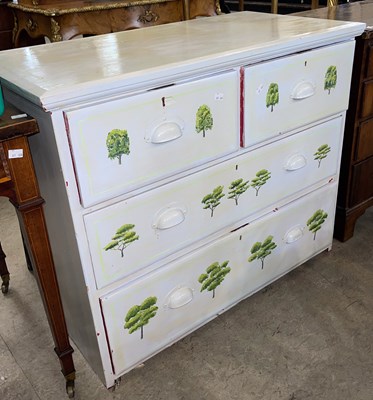 Lot 702 - An early 20th century later painted pine chest,...