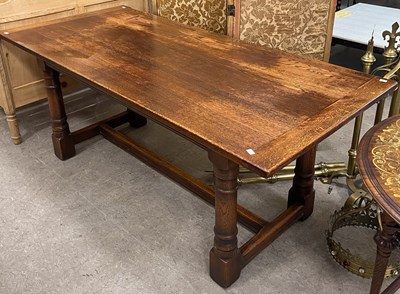 Lot 734 - An antique style reproduction oak refectory...