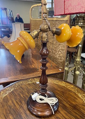Lot 737 - A vintage stained beech two light table lamp,...