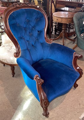 Lot 763 - A Victorian mahogany parlor armchair, the blue...