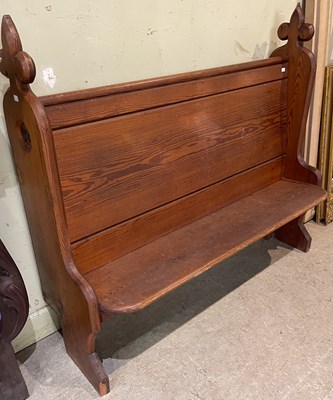 Lot 745 - A late 19th century pitch pine pew, the sides...