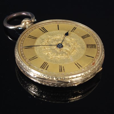 Lot 300A - A yellow metal open-faced pocketwatch with...