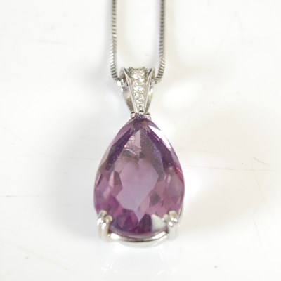 Lot 302 - A white metal mounted amethyst and diamond set...