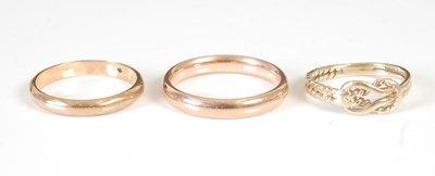 Lot 305H - Three assorted 9ct gold rings, 7 grams.