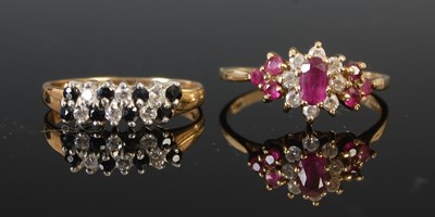 Lot 307 - Two 9ct gold coloured gemstone set dress rings,...
