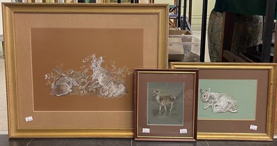 Lot 574A - Rish Gordon Three rabbits watercolour, signed...