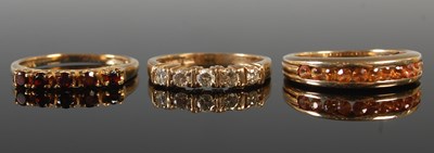 Lot 87 - Three assorted 18ct gold gem set rings, 6.8...
