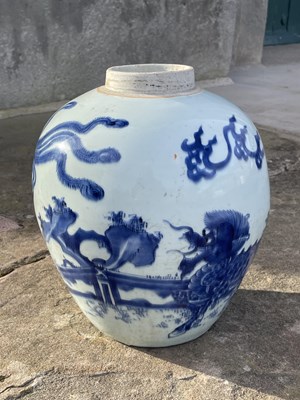 Lot 404 - A Chinese blue and white porcelain jar, Qing...