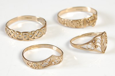Lot 26 - Four assorted 9ct gold rings, 5.2 grams.