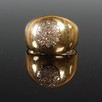 Lot 50 - A yellow metal and diamond cluster dress ring...