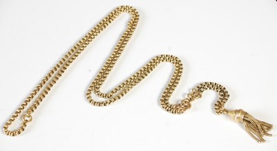Lot 69 - A long yellow metal necklace, stamped '15c',...