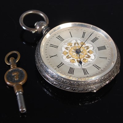 Lot 74 - A Continental silver cased open-faced...