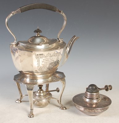 Lot 107 - A Sheffield silver tea kettle on silver stand,...