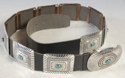 Lot 97 - A Sterling silver and turquoise set black...
