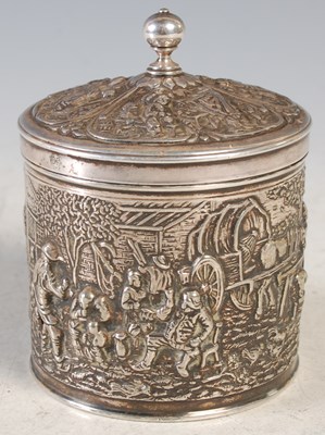 Lot 113 - A Continental silver circular shaped box and...