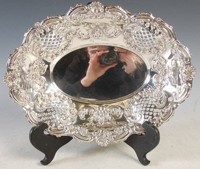 Lot 117 - A Birmingham silver oval basket with embossed...
