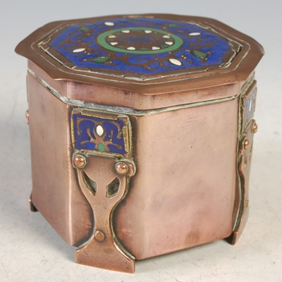 Lot 102 - An Arts and Crafts copper and enamel octagonal...