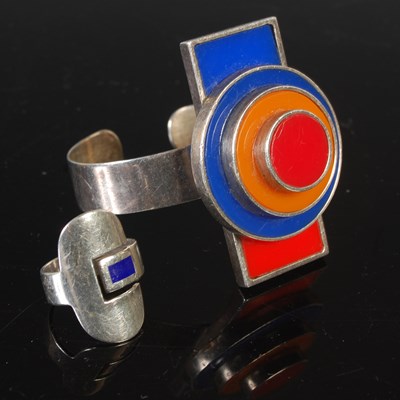 Lot 158 - A vintage mid-century white metal blue, orange...