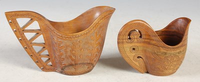 Lot 146A - Two vintage Yugoslavian carved wood wedding...