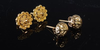 Lot 168 - Two pairs of 18ct gold earrings, 3.7 grams.
