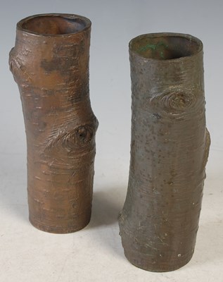 Lot 151 - A pair of bronze branch form vases, 16.5cm high.