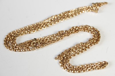 Lot 192 - A long yellow metal chain (broken), tests as...