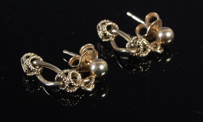 Lot 196 - A pair of 9ct gold pendant drop earrings, 1.9...