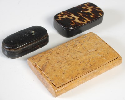 Lot 226 - A blonde wood treen snuff box, 9.5cm long;...