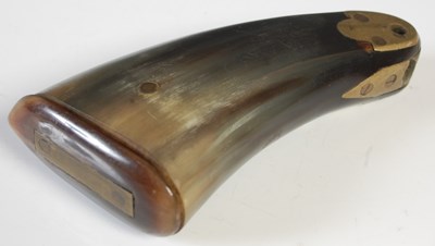 Lot 227 - An antique brass mounted horn snuff mull, 11cm...