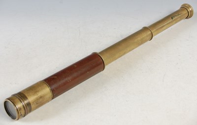 Lot 303 - A leather cased mahogany and brass two-draw...