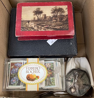 Lot 333 - A box of assorted cigarette cards; a small box...