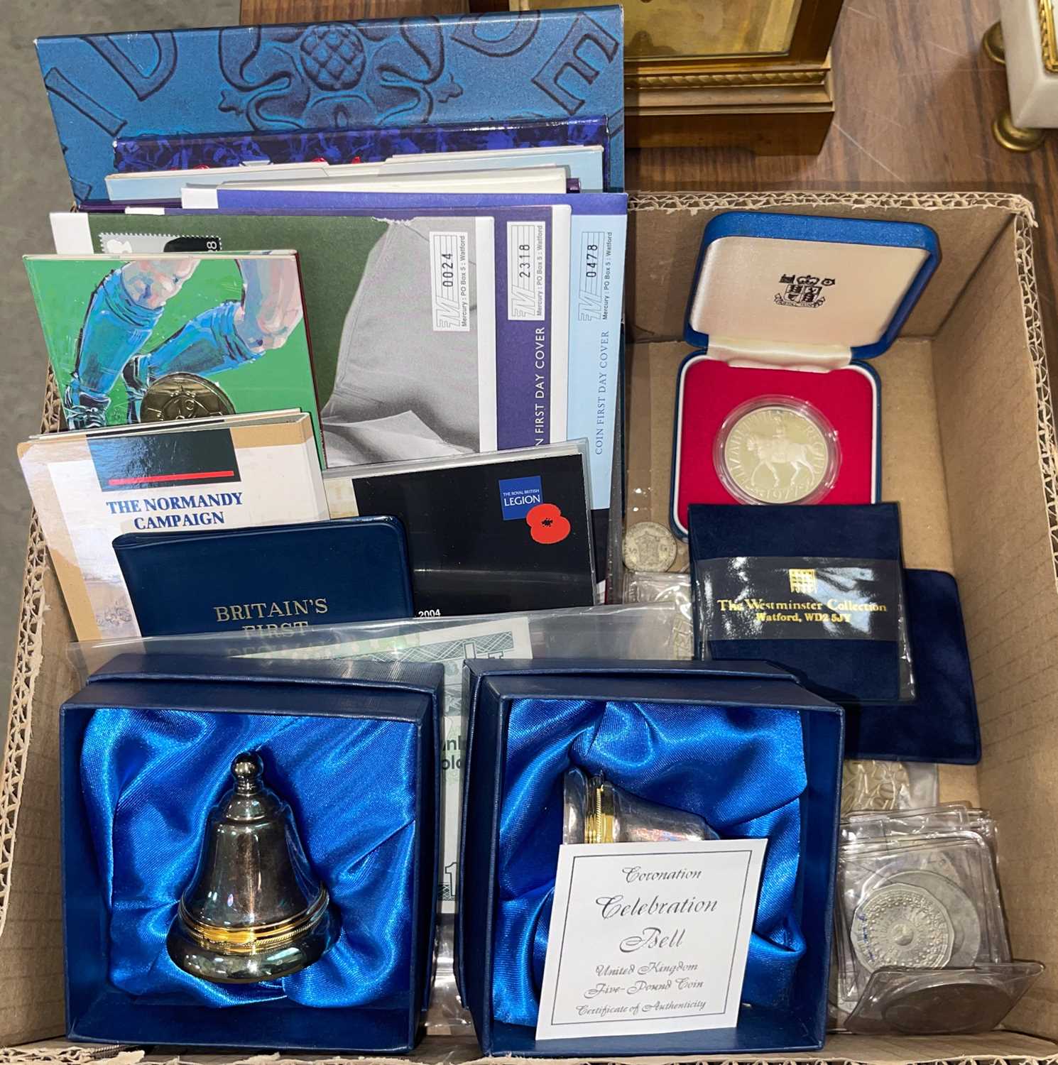 Lot 343 - A box of assorted coin collections, specimen...