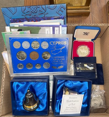 Lot 343 - A box of assorted coin collections, specimen...