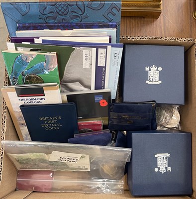 Lot 343 - A box of assorted coin collections, specimen...