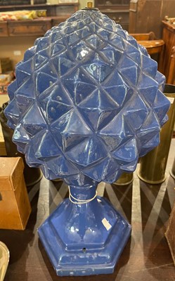 Lot 418 - A blue glazed ceramic acorn form finial/lamp...
