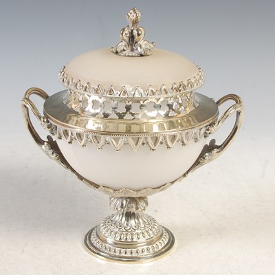 Lot 358 - An opaque white frosted glass EP mounted...