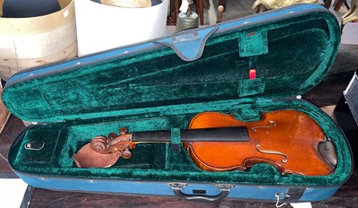 Lot 422 - A vintage violin lacking strings, bridge and...