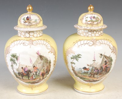 Lot 375 - A pair of Augustus Rex yellow ground porcelain...