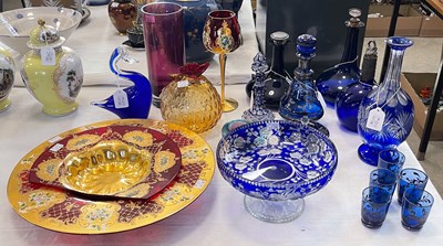 Lot 377 - A collection of assorted coloured glass ware...