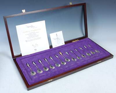 Lot 382 - A cased set of thirteen silver Apostle spoons,...