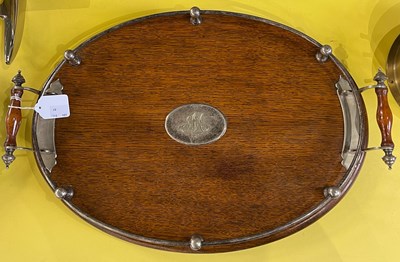 Lot 389 - An EP mounted oval oak twin-handled gallery...