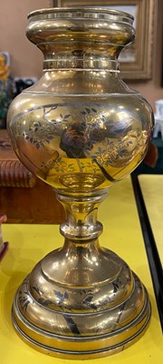 Lot 393 - A Japanese bronze and mixed metal inlaid lamp...